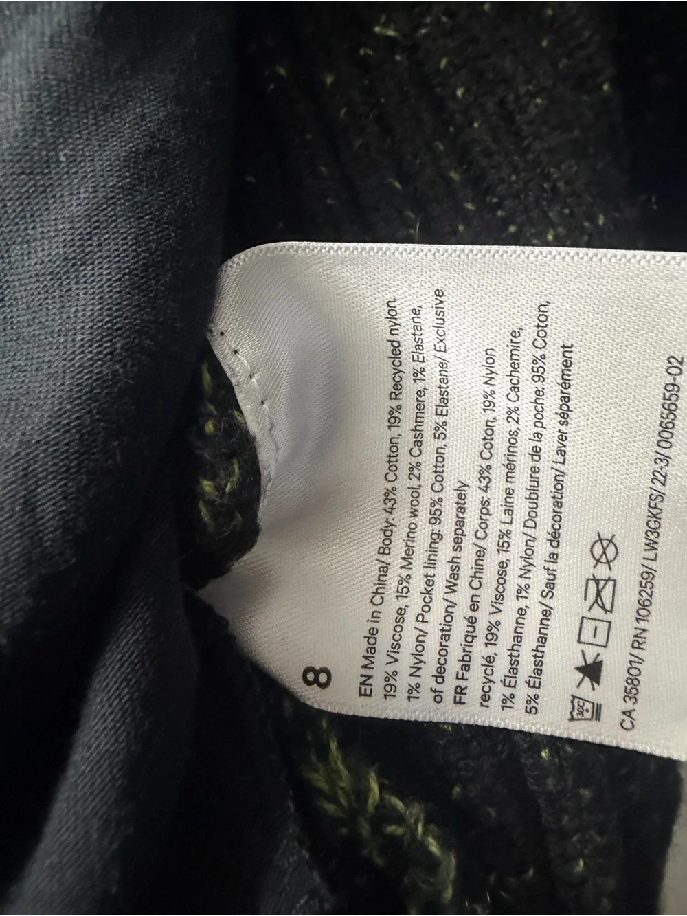 Lululemon cotton-cashmere blend sweater chunky ribbed knit cardigan jacket 8